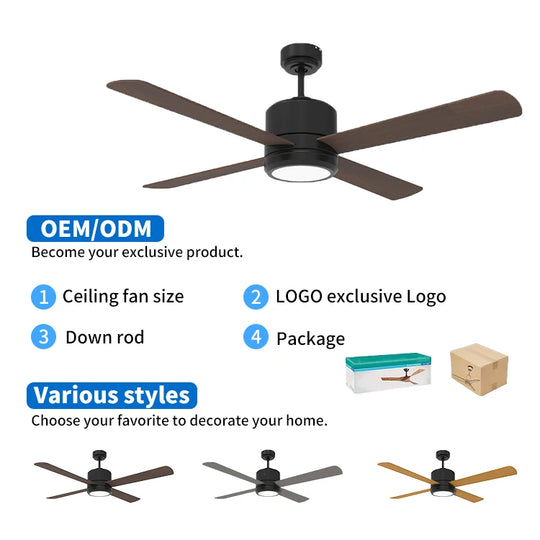 CF52744-L-BK Black Decorative LED Ceiling Fan With Light and Remote Control