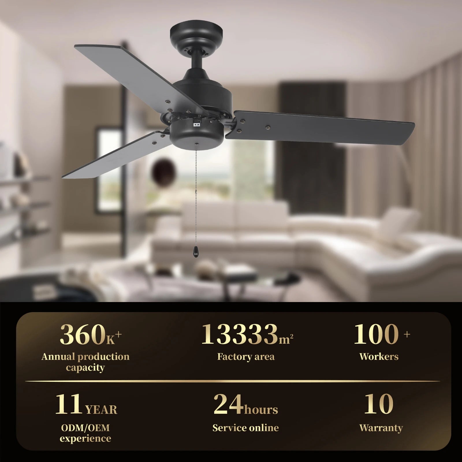 Hot Selling Modern Black Electric 42 Inch 4 Wooden Blades Decorative Indoor Ceiling Fan Without Light