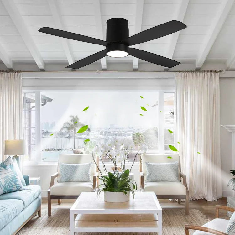 Customized Black Modern Indoor Decorative Flush Mount Energy Saving Ceiling Fan With Light