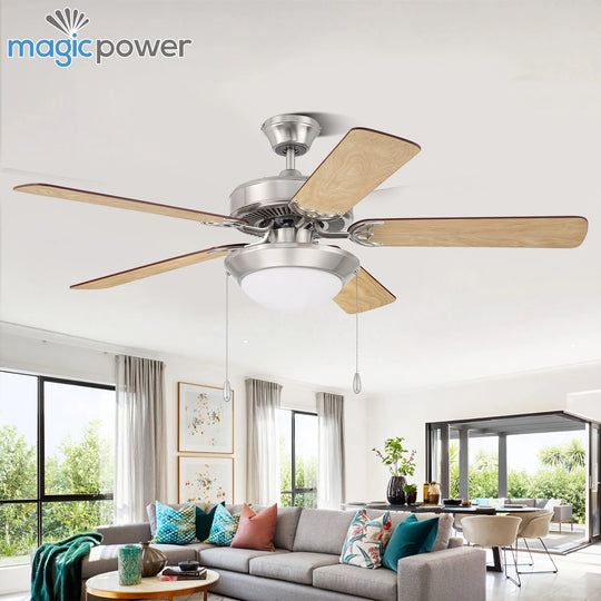 52 Inch Traditional Luxury Wood Blades Living Room Decorative Chandelier Ceiling Fan With LED Light