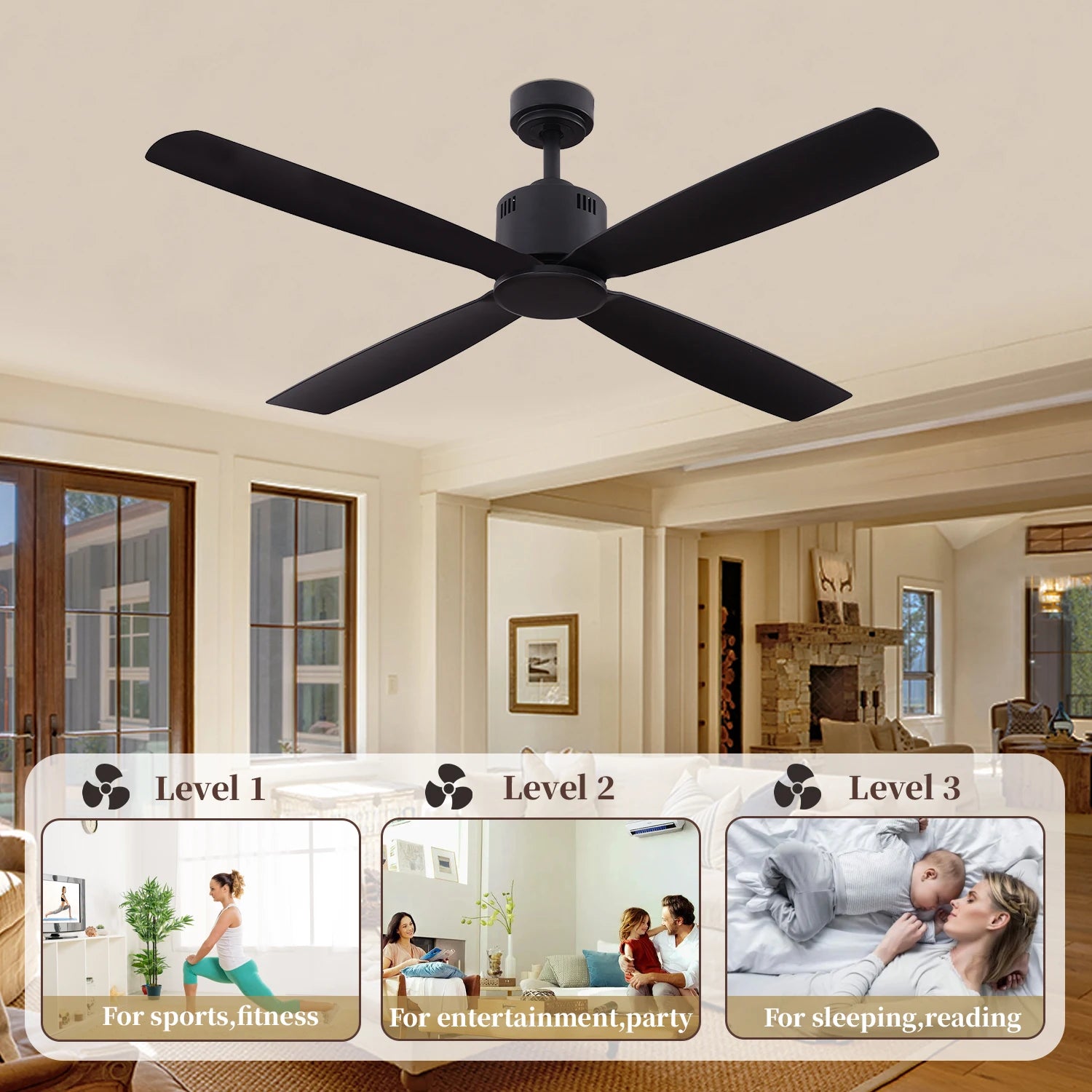 Energy Saving Nordic Modern Black Decorative Air Conditioning 52 Inch Electric Ceiling Fan