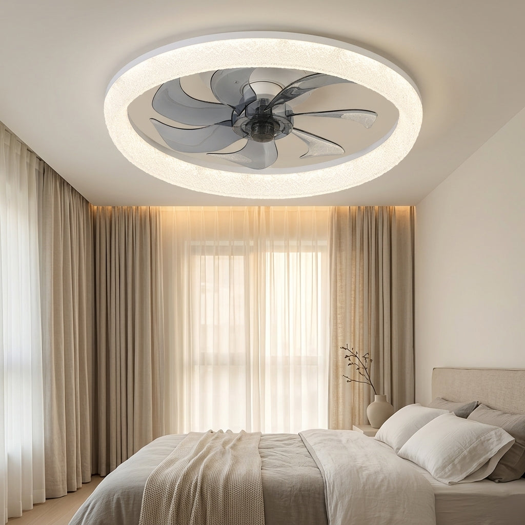 CF2606-7-88-WH Modern Bedroom Flush Mount Fandelier Ceiling Fan