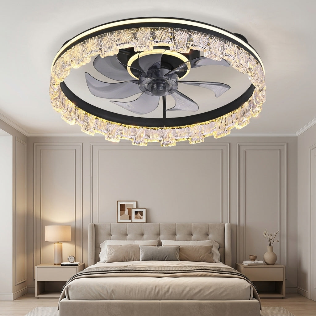 CF259-7-88-BK Black Modern Flush Mount LED Fandelier Ceiling Fan